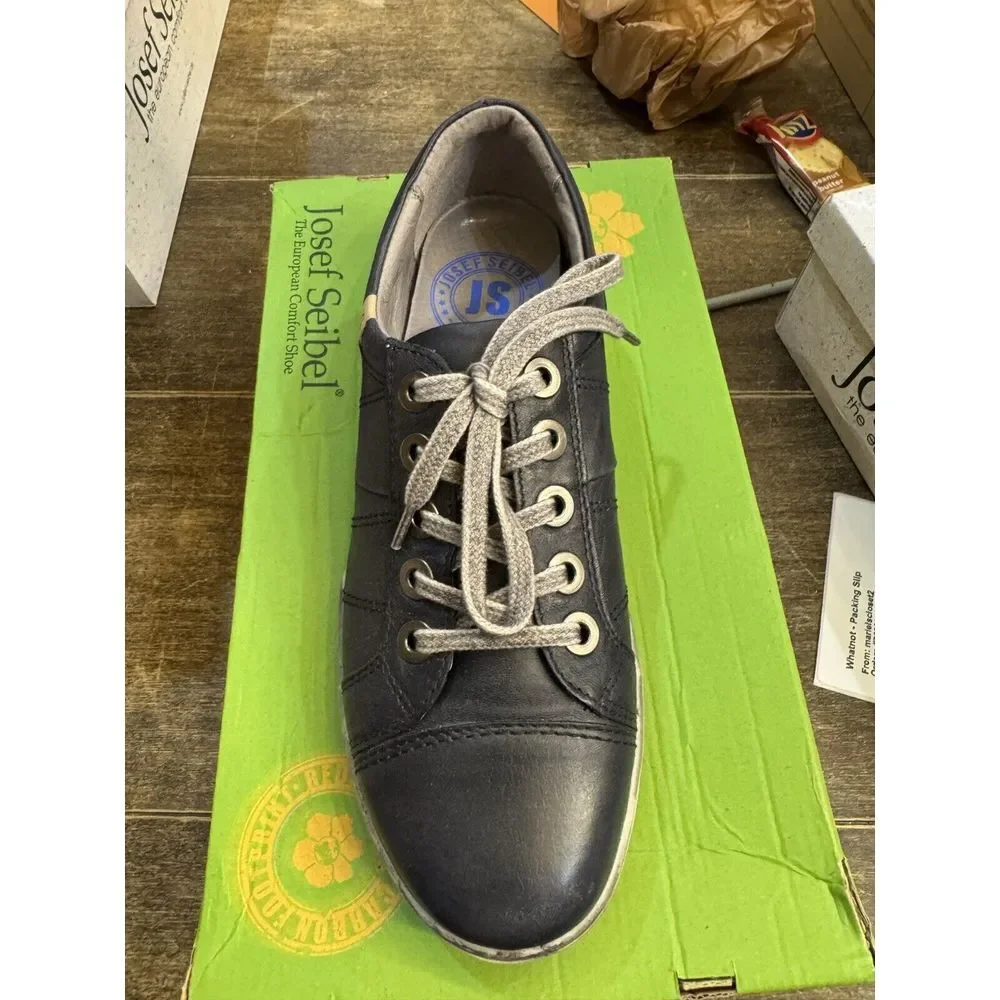 Josef Seibel Dany Fashion Sneaker‎ Womens 7-7.5 EU 38 Blue Leather Lace Up Shoe